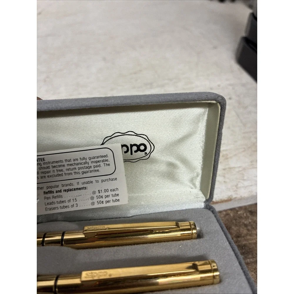 Vtg Zippo Pen and Pencil Set Gold Tone In Case Both Still Work